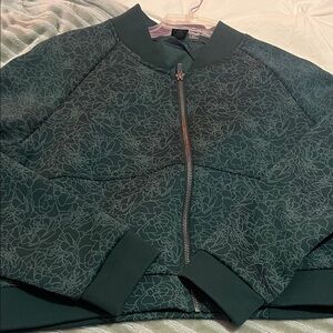 Balance Athletica Dark Green Floral  crop Bomber Jacket